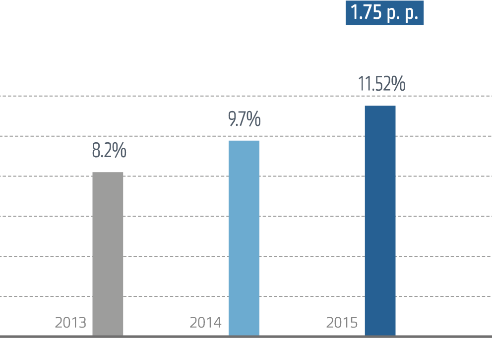Weighted mean borrowing rate in 2013-2015